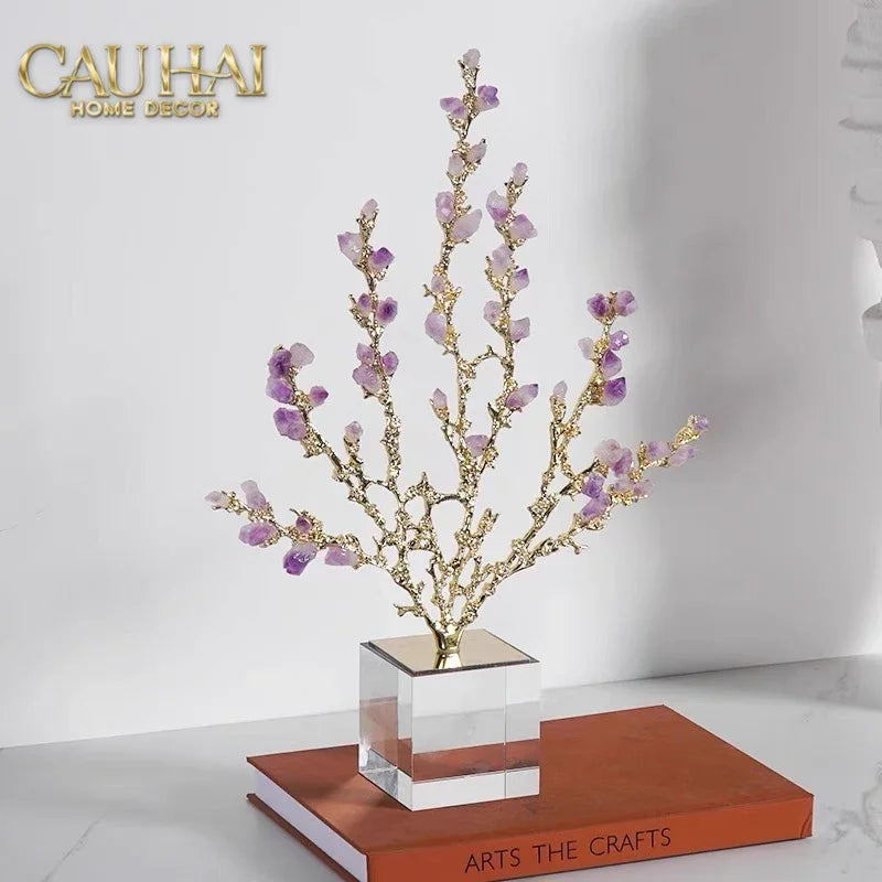 Maison Couture - Tượng San Hô Bằng Đồng Đá Thạch Anh Tím Amethyst Brasson Coral 32x42-CẬU HAI HOME DECOR