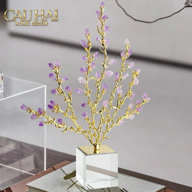 Maison Couture - Tượng San Hô Bằng Đồng Đá Thạch Anh Tím Amethyst Brasson Coral 32x42-CẬU HAI HOME DECOR