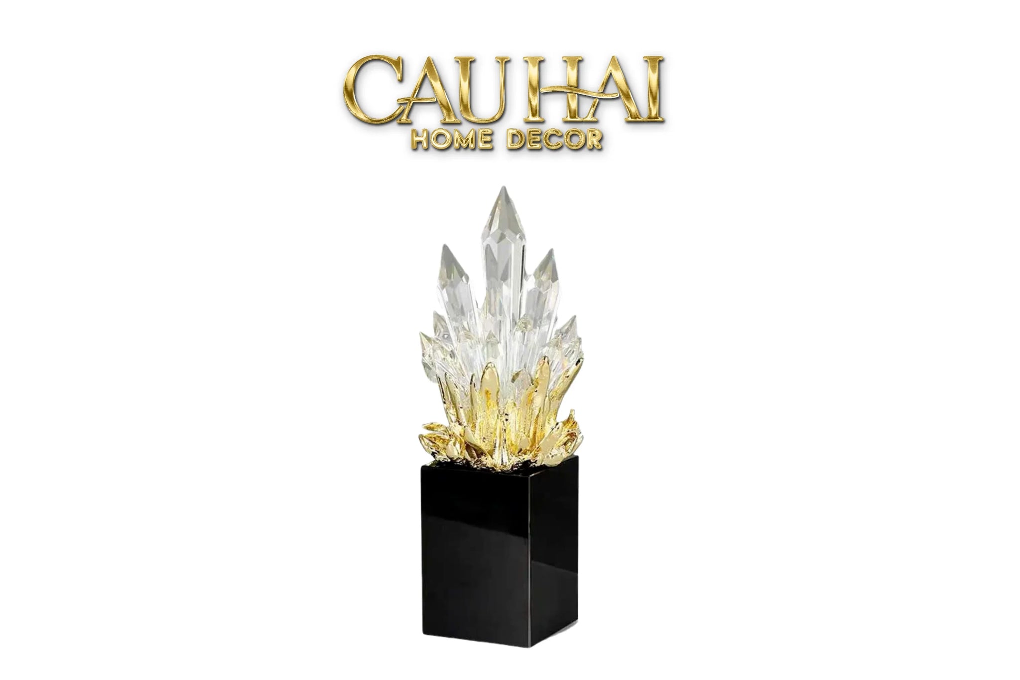 Maison Couture - Tượng Thạch Anh Céleste Crystal Flame - Obsidian Base H30-CẬU HAI HOME DECOR