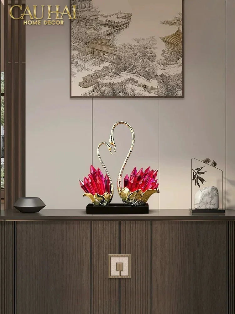 Maison Couture - Tượng Thiên Nga Vĩnh Cửu - Les Cygnes d’Amour Ruby Swan Cristalleries-CẬU HAI HOME DECOR