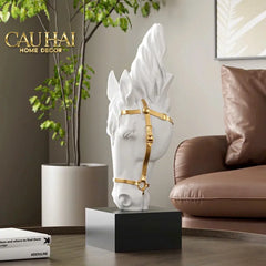 Maison Couture – Tượng Trang Trí Đầu Ngựa Tête de Cheval Atelier Harness Équestre Blanc H28-CẬU HAI HOME DECOR