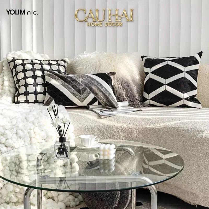 Maison Couture - Vỏ Gối Da Lux Leather Crossline Monochrome 45x45-VỎ GỐI-Đối tác tại Trung Quốc theo từng đơn đặt hàng-CẬU HAI HOME DECOR