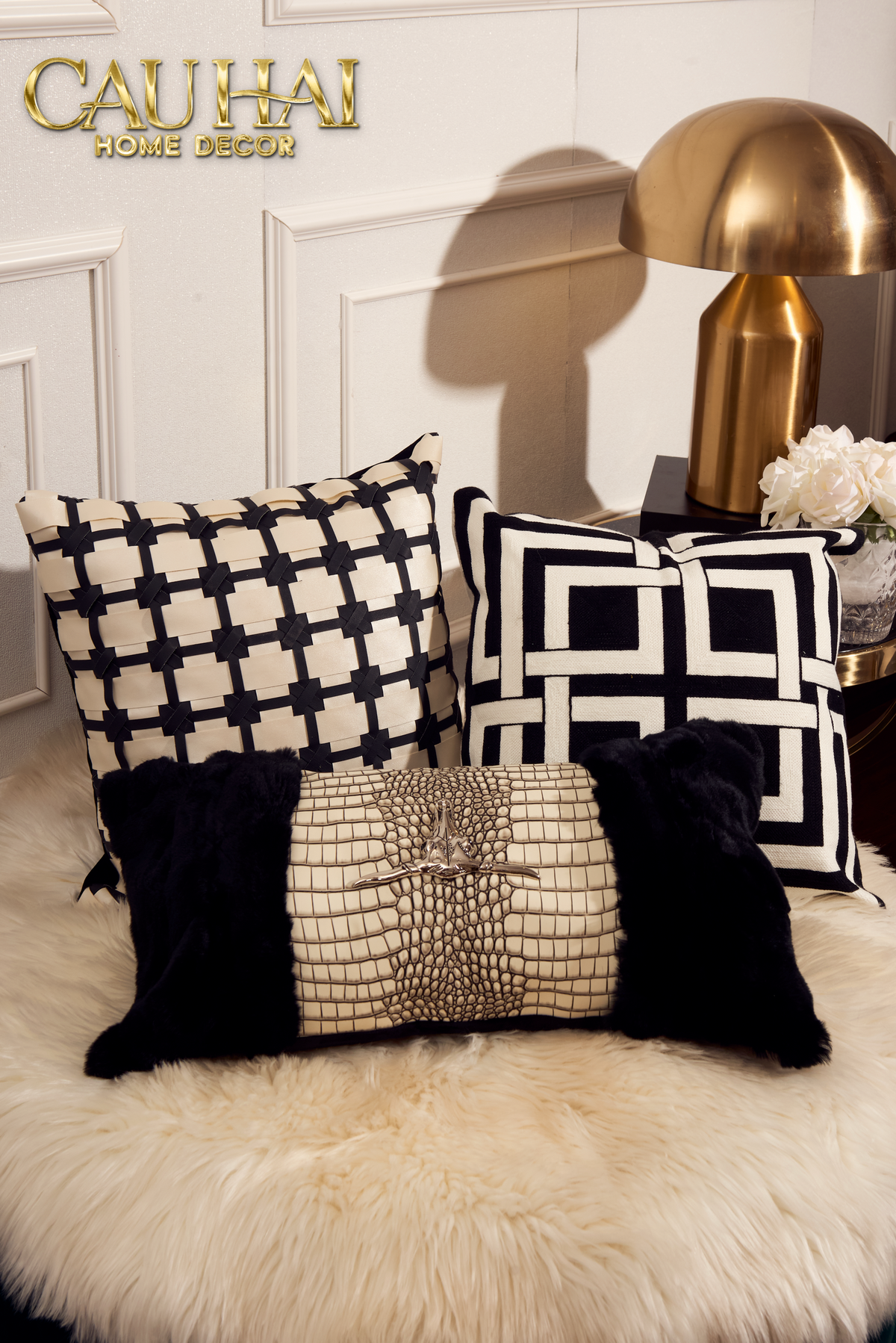 Maison Couture - Vỏ Gối Da Lux Leather Crossline Monochrome 45x45-VỎ GỐI-Đối tác tại Trung Quốc theo từng đơn đặt hàng-CẬU HAI HOME DECOR