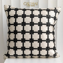 Maison Couture - Vỏ Gối Da Lux Leather Crossline Monochrome 45-CẬU HAI HOME DECOR