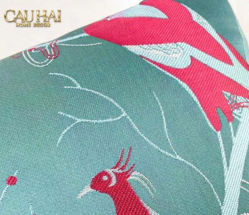 Maison Couture - Vỏ Gối Lụa Thêu Le Cardinal Solaire Turquoise Atélier Cushion 45-VỎ GỐI-Đối tác tại Trung Quốc theo từng đơn đặt hàng-CẬU HAI HOME DECOR