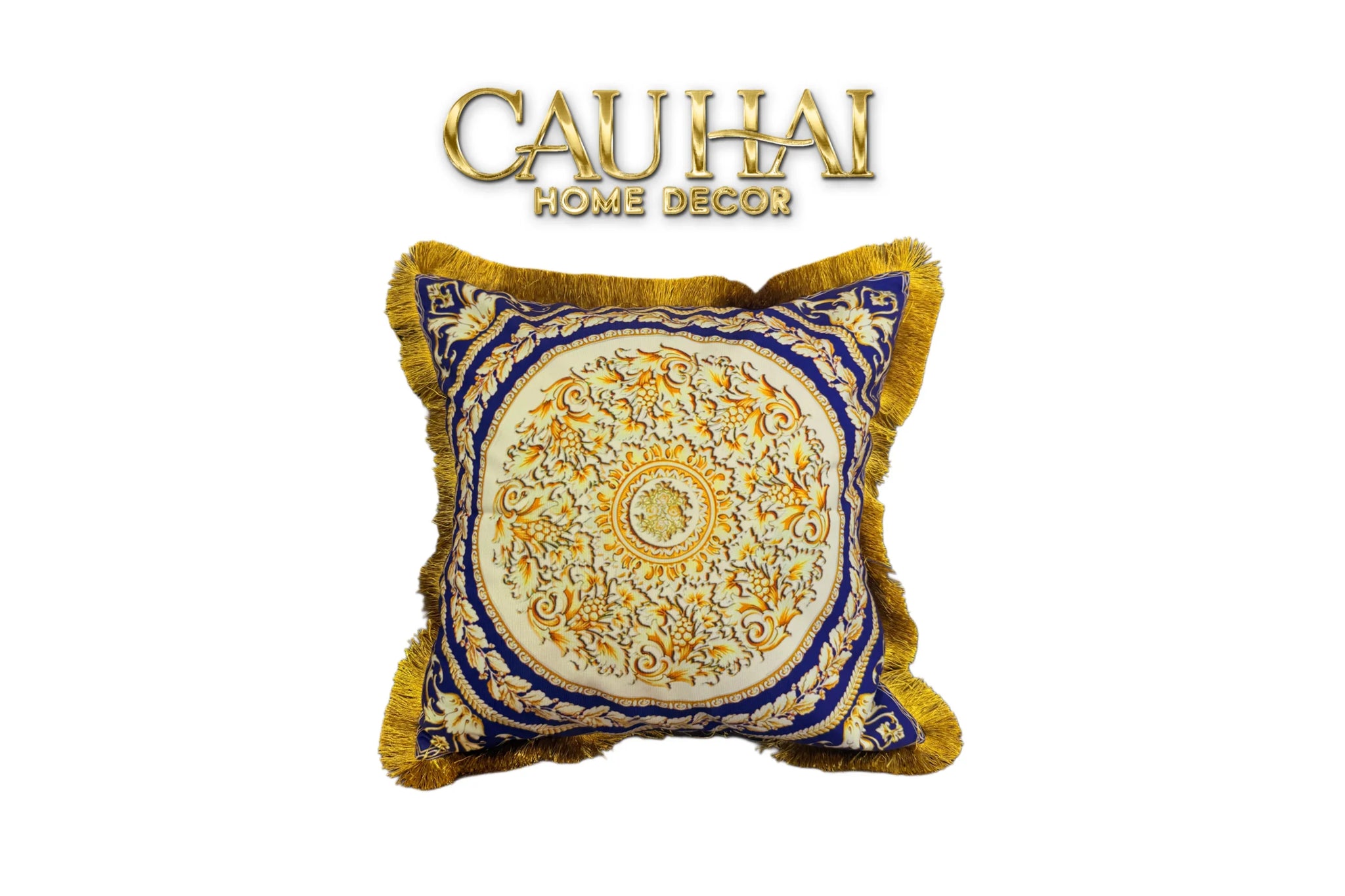 Maison Couture - Vỏ Gối Nhung Chenille V Class Barocco Medusa Haze - Regal Noir Gold 50x50-CẬU HAI HOME DECOR