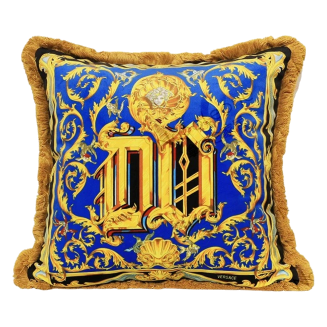 Maison Couture - Vỏ Gối V Class I ♡ Baroque Acanthus Medusa Monogram Cushion 45 Royal Blue-VỎ GỐI SOFA-CẬU HAI HOME DECOR-CẬU HAI HOME DECOR