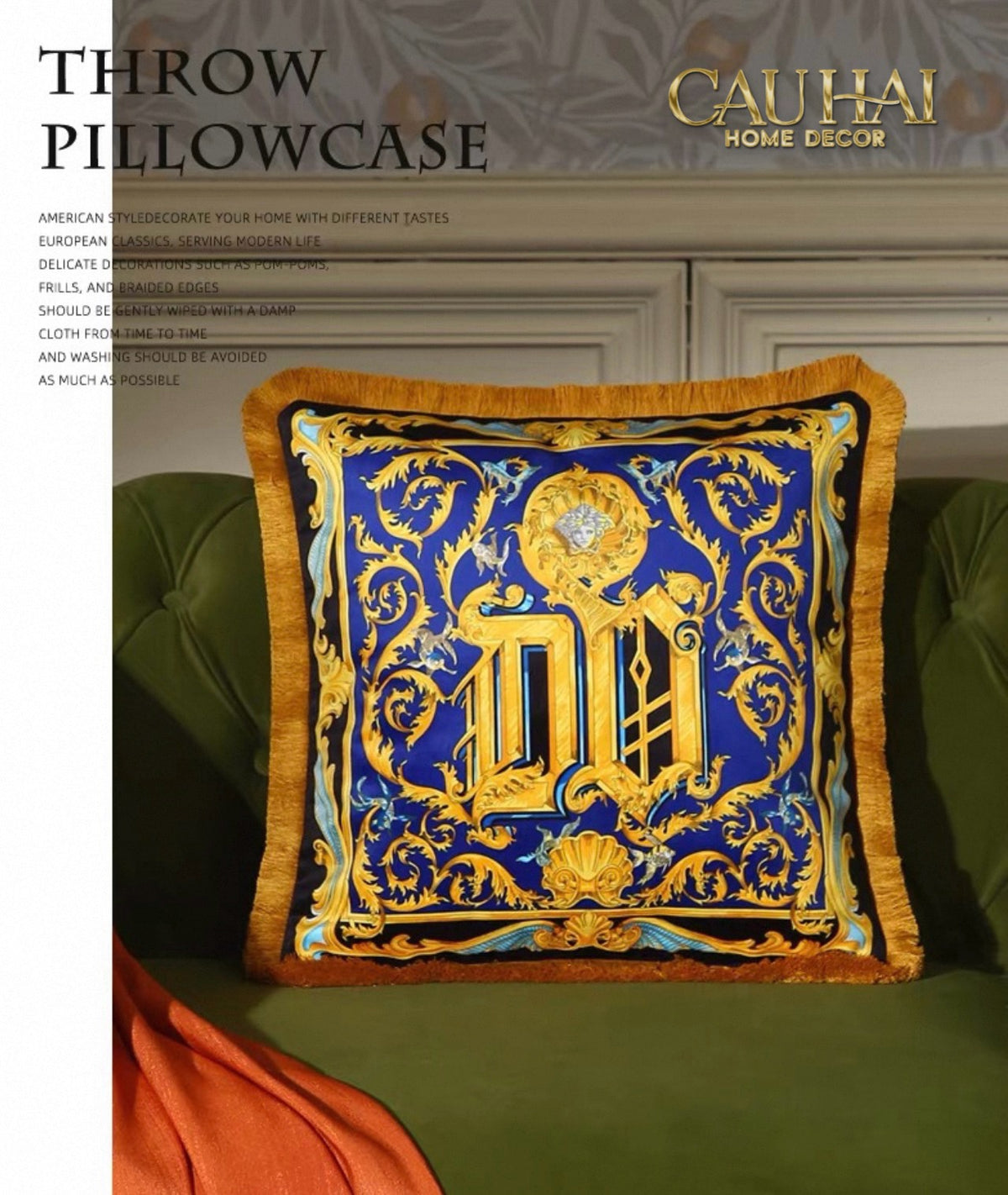 Maison Couture - Vỏ Gối V Class I ♡ Baroque Acanthus Medusa Monogram Cushion 45 Vermillion Rouge-VỎ GỐI SOFA-CẬU HAI HOME DECOR-CẬU HAI HOME DECOR