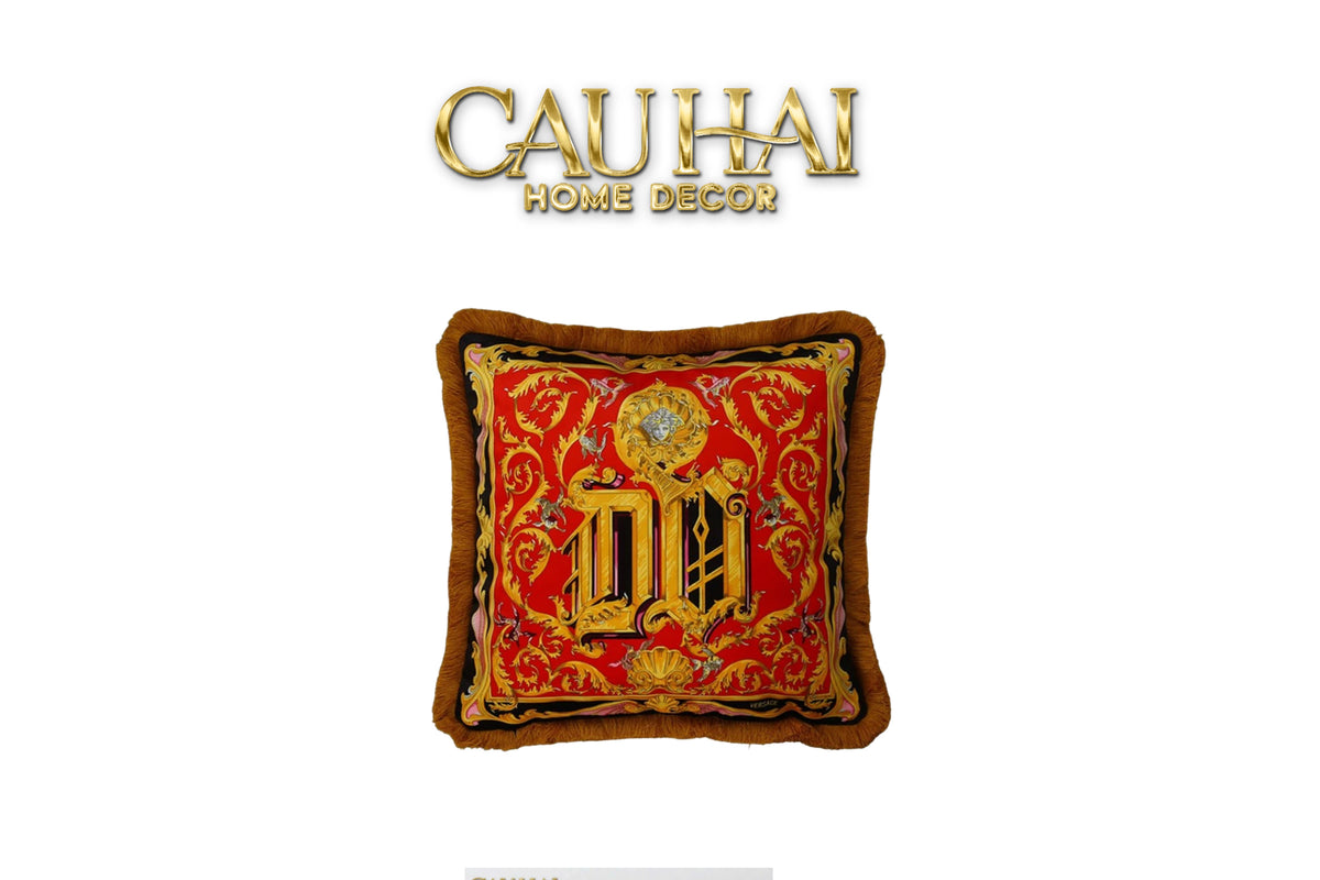Maison Couture - Vỏ Gối V Class I ♡ Baroque Acanthus Medusa Monogram Cushion 45 Vermillion Rouge-VỎ GỐI SOFA-CẬU HAI HOME DECOR-CẬU HAI HOME DECOR