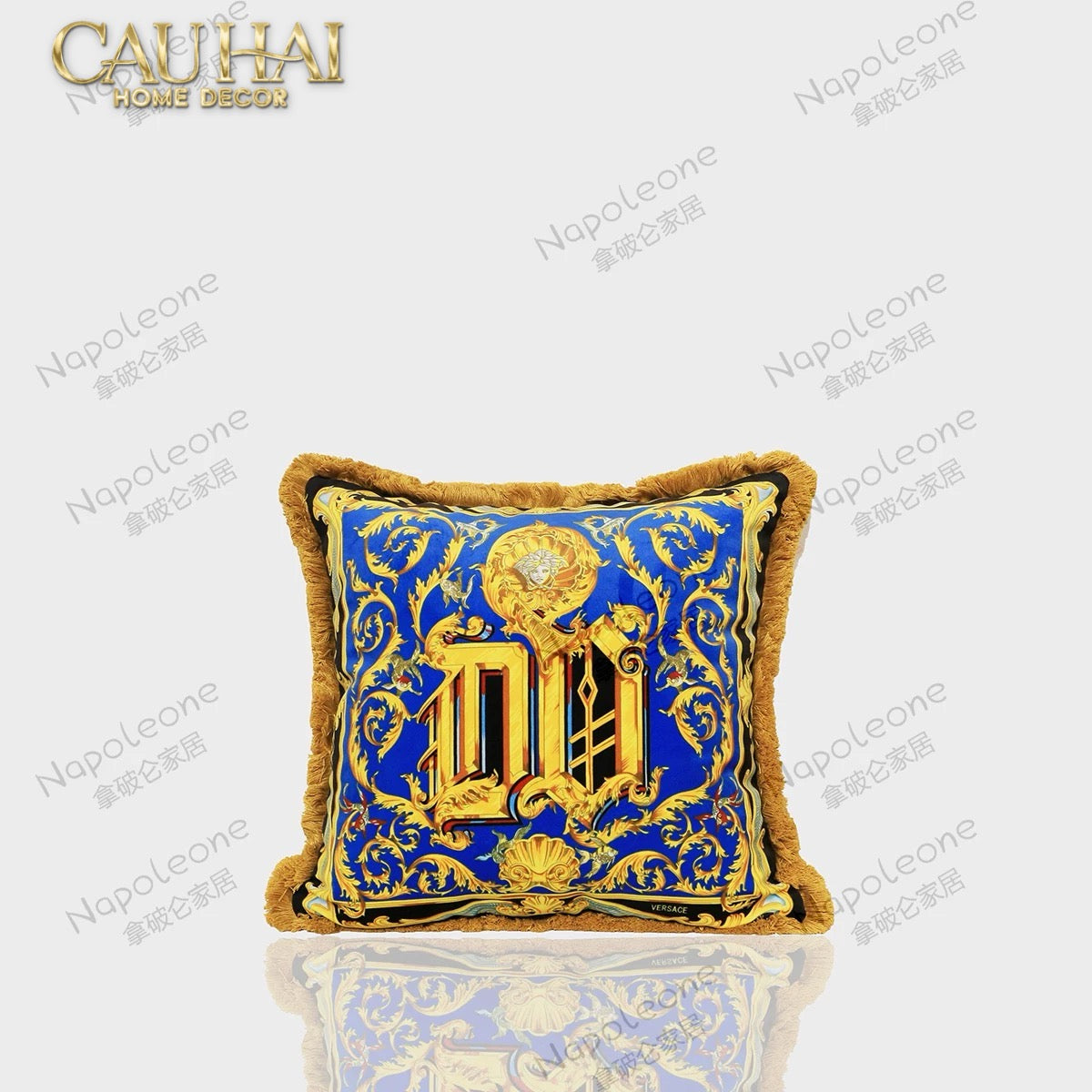 Maison Couture - Vỏ Gối V Class I ♡ Baroque Acanthus V Monogram Cushion 45 Medusa Gala White-CẬU HAI HOME DECOR