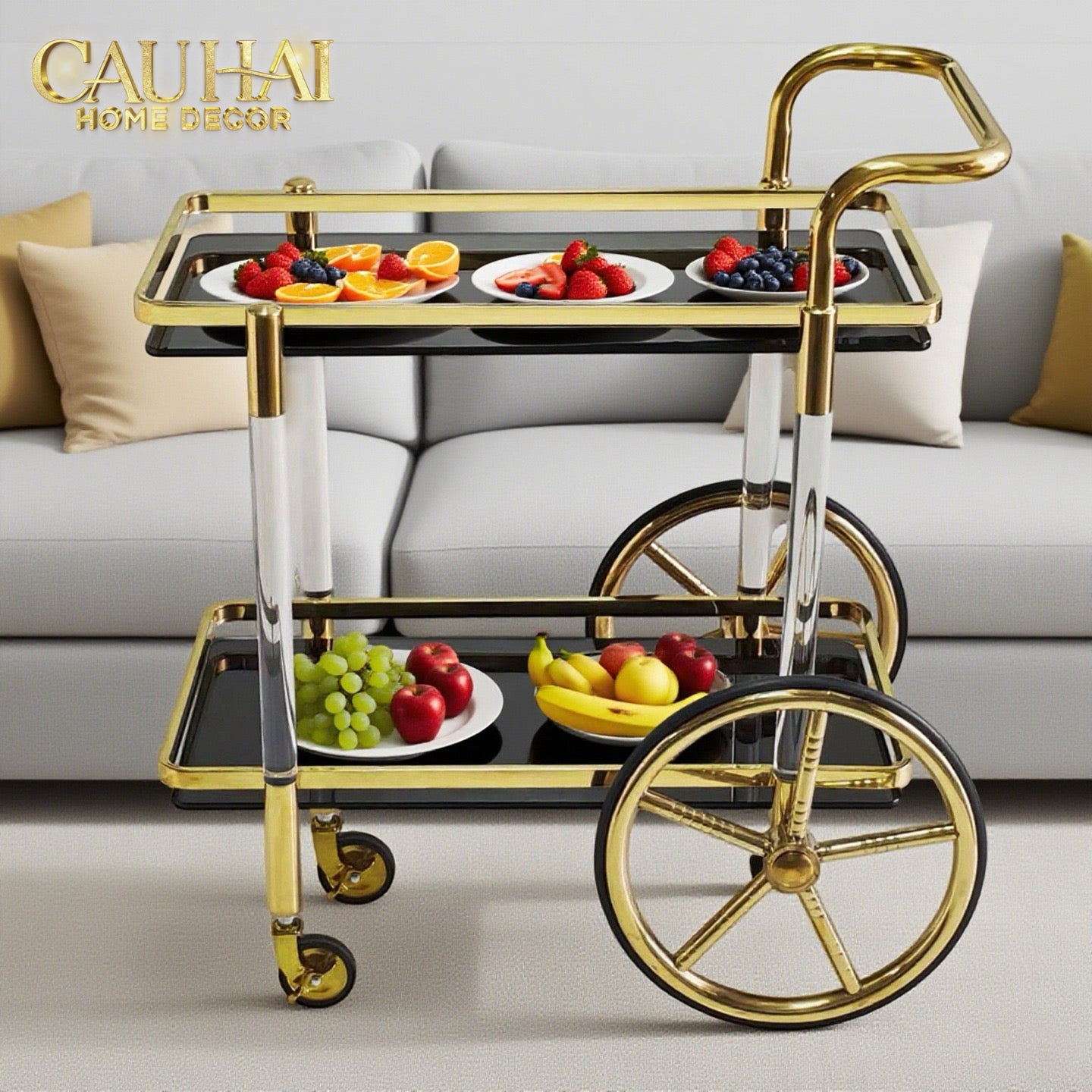 Maison Couture - Xe Đẩy Quầy Bar / Bar Cart Hemingway Trolley - Black Mirror 54x87x85-CẬU HAI HOME DECOR