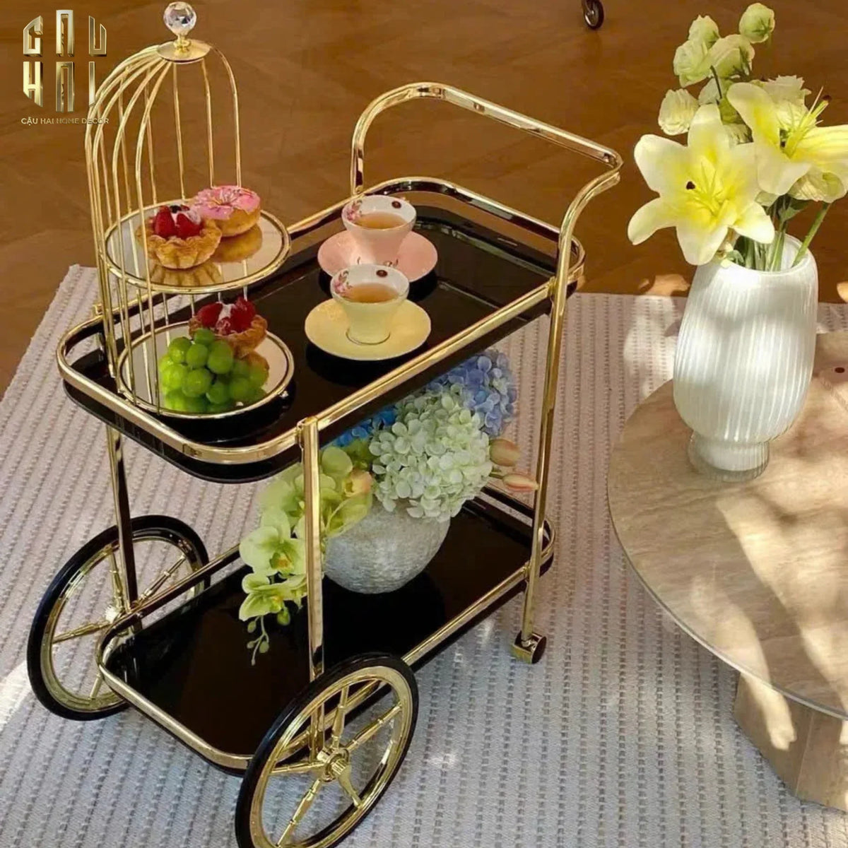 Maison Couture - Xe Đẩy Quầy Bar / Bar Cart Hemingway Trolley - Black Mirror 54x87x85-XE ĐẨY BAR-Đối tác tại Trung Quốc theo từng đơn đặt hàng-CẬU HAI HOME DECOR
