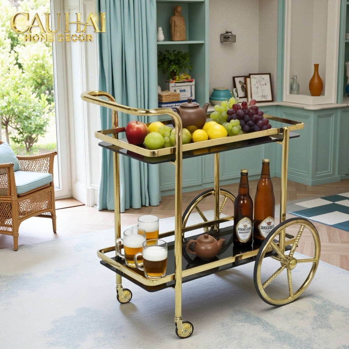 Maison Couture - Xe Đẩy Quầy Bar / Bar Cart Hemingway Trolley - Black Mirror 54x87x85-XE ĐẨY BAR-Đối tác tại Trung Quốc theo từng đơn đặt hàng-CẬU HAI HOME DECOR