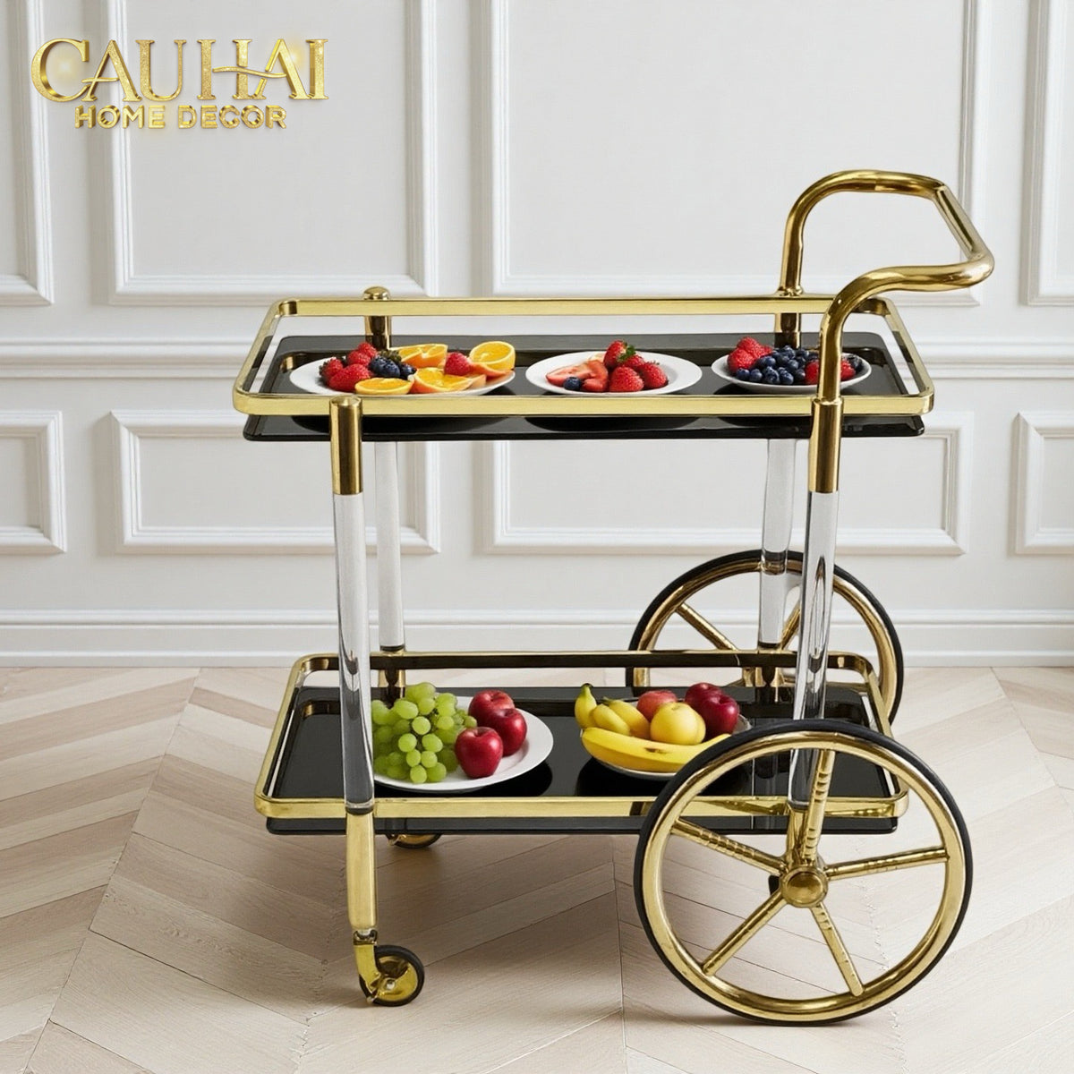 Maison Couture - Xe Đẩy Quầy Bar / Bar Cart Hemingway Trolley - Black Mirror 54x87x85-XE ĐẨY BAR-Đối tác tại Trung Quốc theo từng đơn đặt hàng-CẬU HAI HOME DECOR