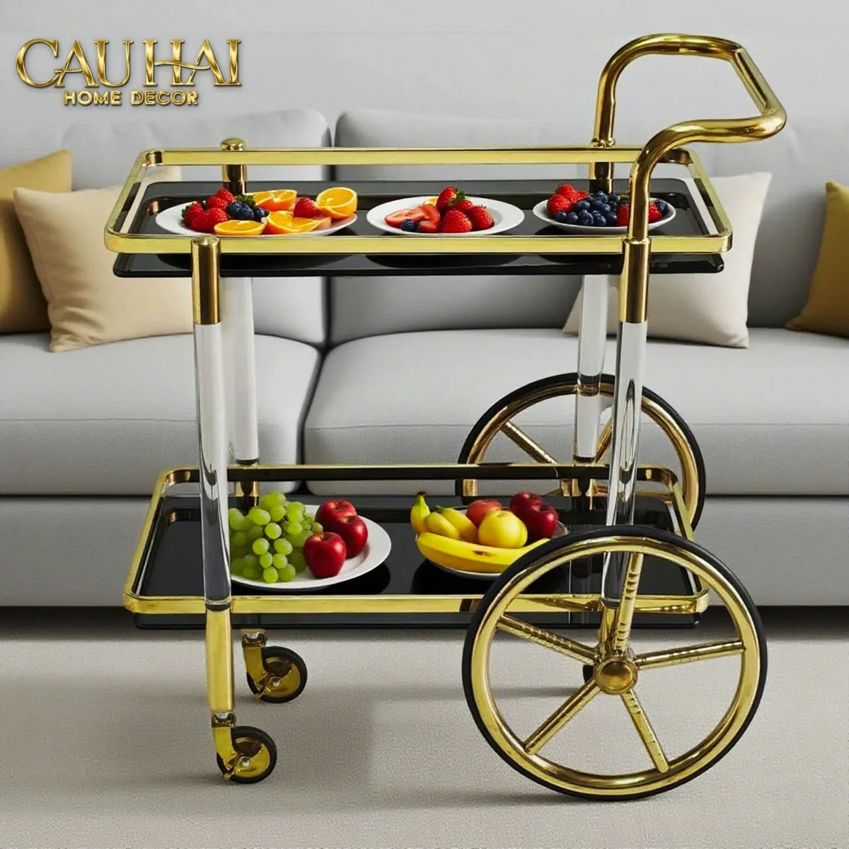 Maison Couture - Xe Đẩy Quầy Bar / Bar Cart Hemingway Trolley - Black Mirror 54x87x85-XE ĐẨY BAR-Đối tác tại Trung Quốc theo từng đơn đặt hàng-CẬU HAI HOME DECOR