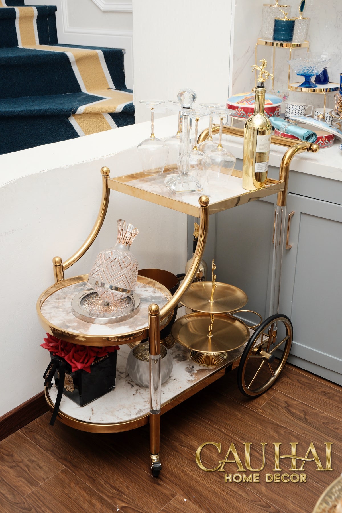 Maison Couture - Xe Đẩy Quầy Bar Grand Marble Aurelia Bar Cart Trolley 40x90x90-XE ĐẨY BAR-CẬU HAI HOME DECOR-CẬU HAI HOME DECOR