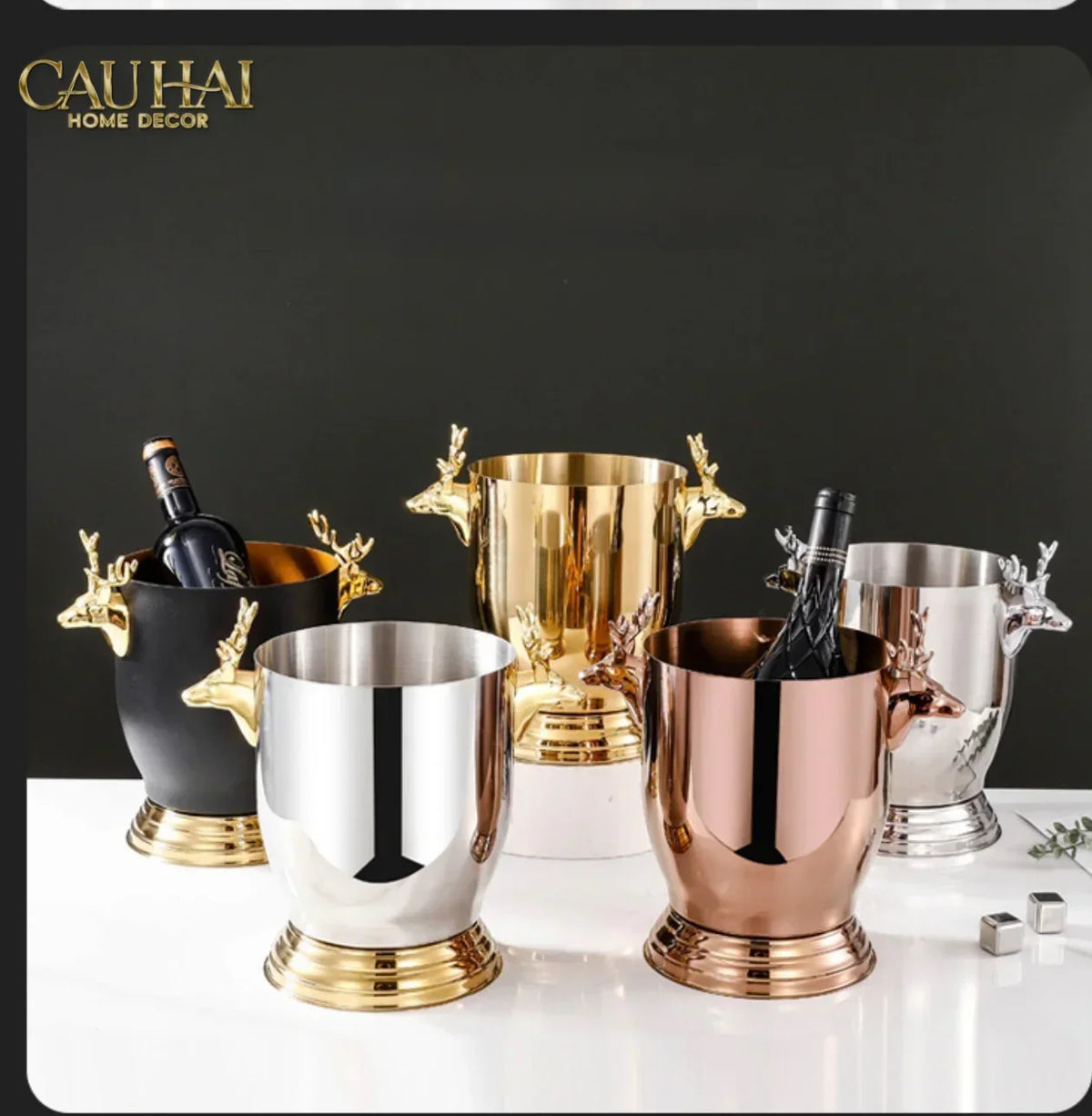 Maison Couture - Xô Đá Ướp Vang Stainless Steel Cheval Équestre Ice Bucket - Metalic Gold 6L 18x24-XÔ ĐÁ-CẬU HAI HOME DECOR-CẬU HAI HOME DECOR