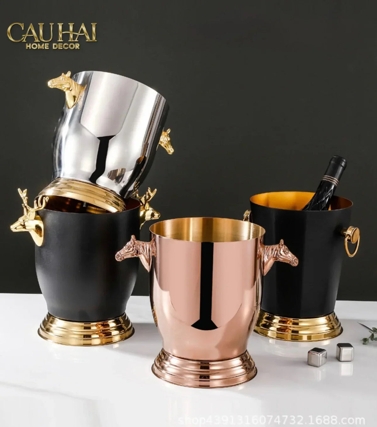 Maison Couture - Xô Đá Ướp Vang Stainless Steel Cheval Équestre Ice Bucket - Metalic Gold 6L 18x24-XÔ ĐÁ-CẬU HAI HOME DECOR-CẬU HAI HOME DECOR