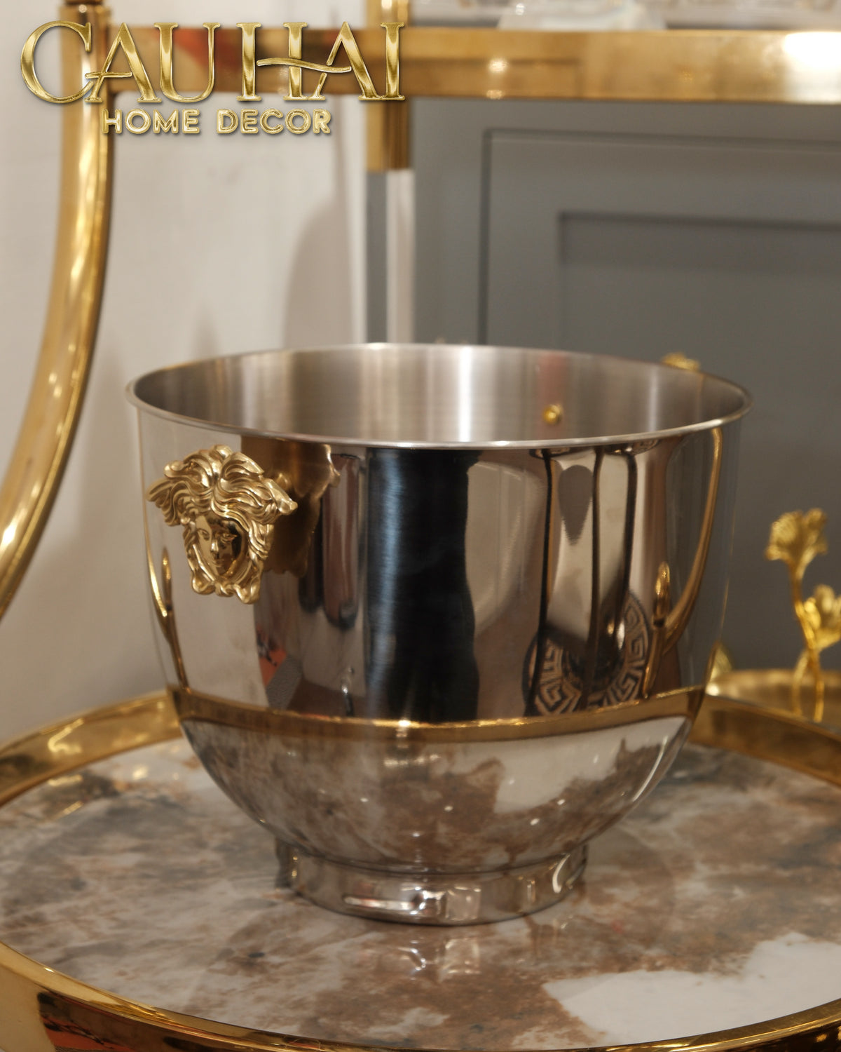 Maison Couture - Xô Đá Ướp Vang Stainless Steel Medusa Argent D'Or Ice Bucket 18x25-XÔ ĐÁ-CẬU HAI HOME DECOR-CẬU HAI HOME DECOR
