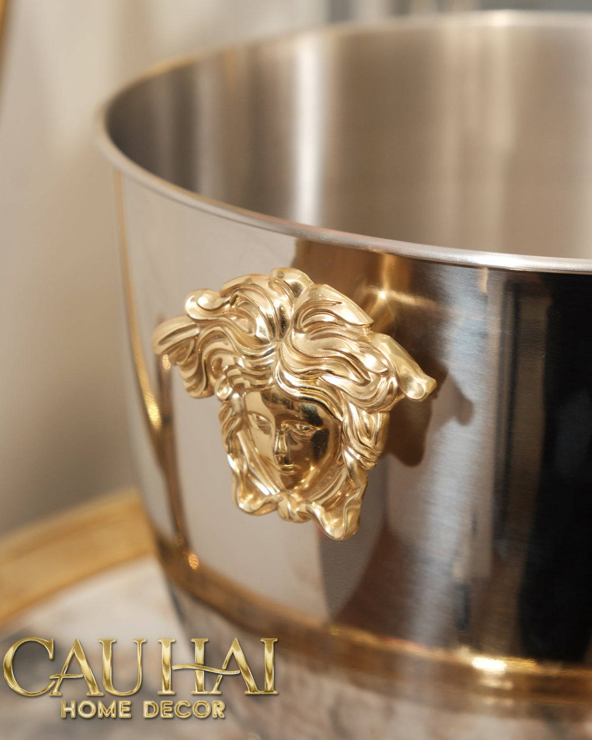 Maison Couture - Xô Đá Ướp Vang Stainless Steel Medusa Argent D'Or Ice Bucket 18x25-XÔ ĐÁ-CẬU HAI HOME DECOR-CẬU HAI HOME DECOR