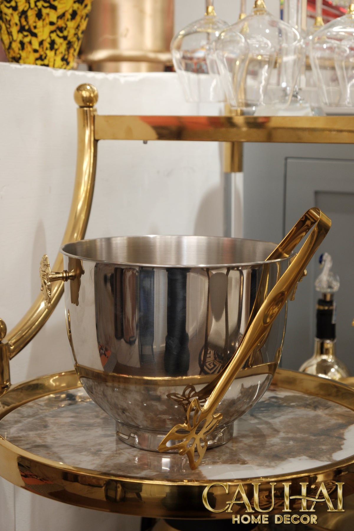 Maison Couture - Xô Đá Ướp Vang Stainless Steel Medusa Argent D'Or Ice Bucket 18x25-XÔ ĐÁ-CẬU HAI HOME DECOR-CẬU HAI HOME DECOR
