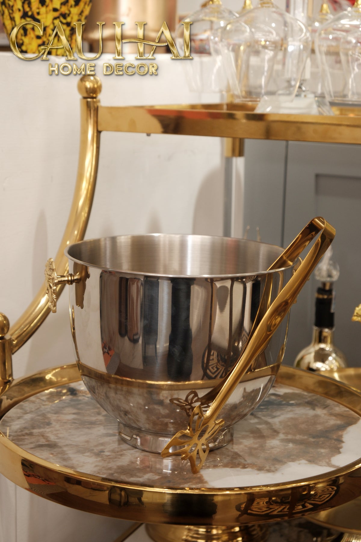 Maison Couture - Xô Đá Ướp Vang Stainless Steel Medusa Argent D'Or Ice Bucket 18x25-XÔ ĐÁ-CẬU HAI HOME DECOR-CẬU HAI HOME DECOR