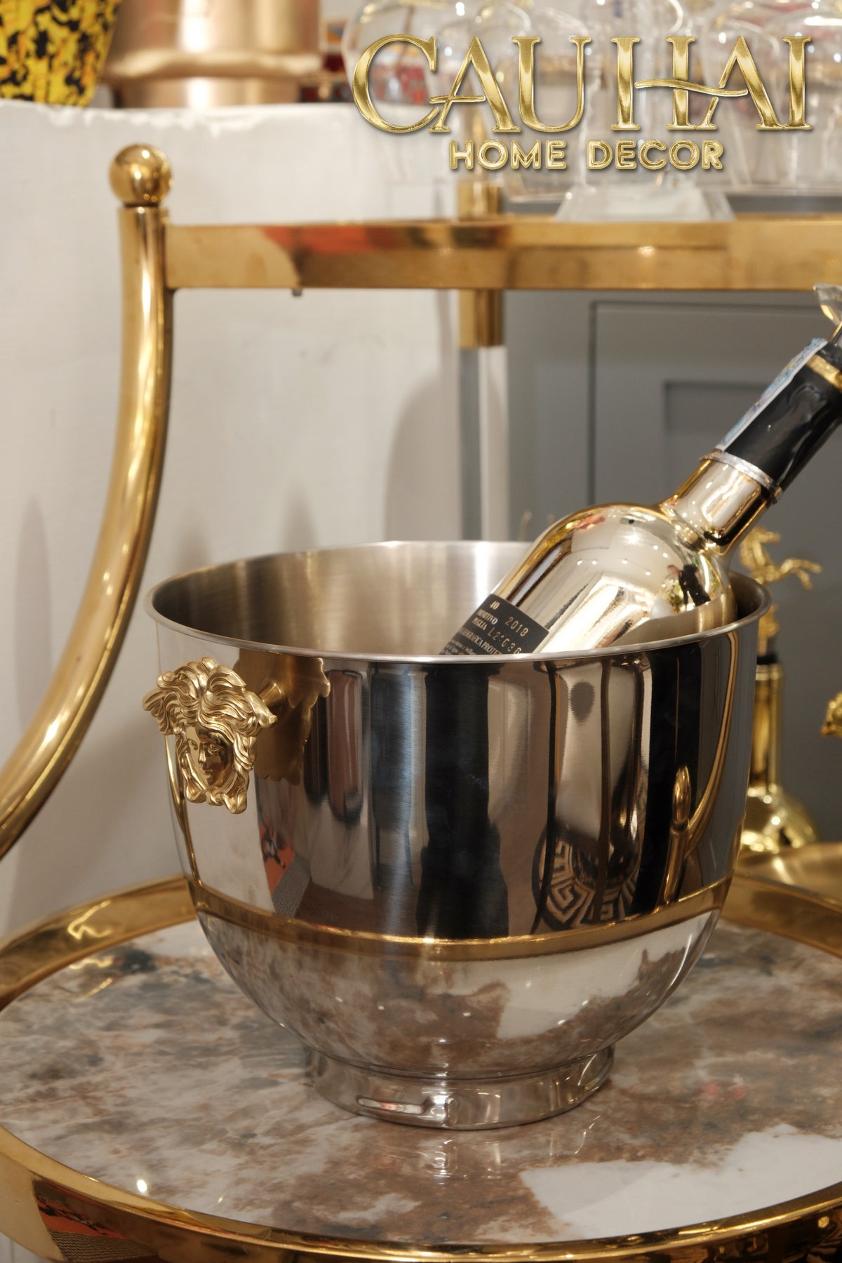 Maison Couture - Xô Đá Ướp Vang Stainless Steel Medusa Argent D'Or Ice Bucket 18x25-XÔ ĐÁ-CẬU HAI HOME DECOR-CẬU HAI HOME DECOR