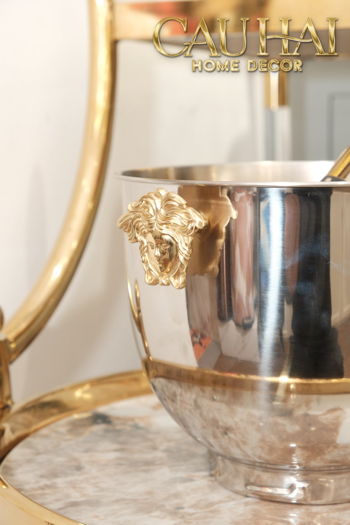 Maison Couture - Xô Đá Ướp Vang Stainless Steel Medusa Argent D'Or Ice Bucket 18x25-XÔ ĐÁ-CẬU HAI HOME DECOR-CẬU HAI HOME DECOR
