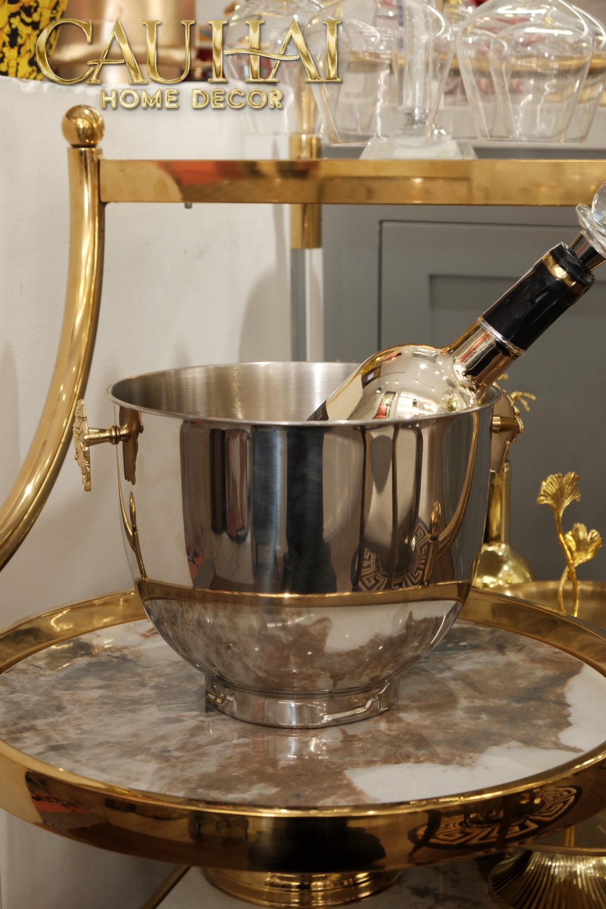 Maison Couture - Xô Đá Ướp Vang Stainless Steel Medusa Argent D'Or Ice Bucket 18x25-XÔ ĐÁ-CẬU HAI HOME DECOR-CẬU HAI HOME DECOR