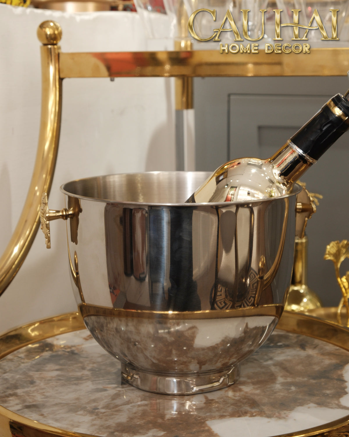 Maison Couture - Xô Đá Ướp Vang Stainless Steel Medusa Argent D'Or Ice Bucket 18x25-XÔ ĐÁ-CẬU HAI HOME DECOR-CẬU HAI HOME DECOR