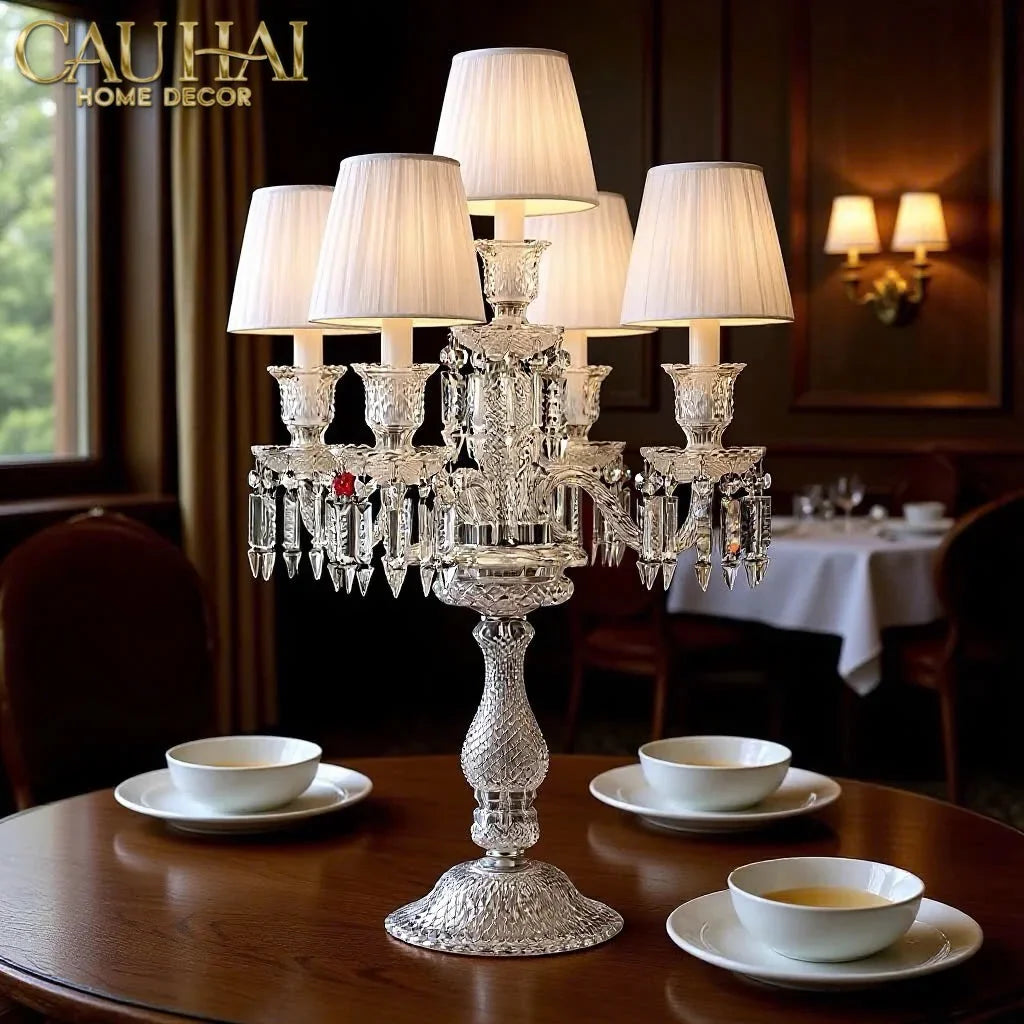 Maison Cristalleries Couture - Đèn Pha Lê 5 Đỉnh Candelabre Couronne Zénith En Classique Lamp H72-CẬU HAI HOME DECOR