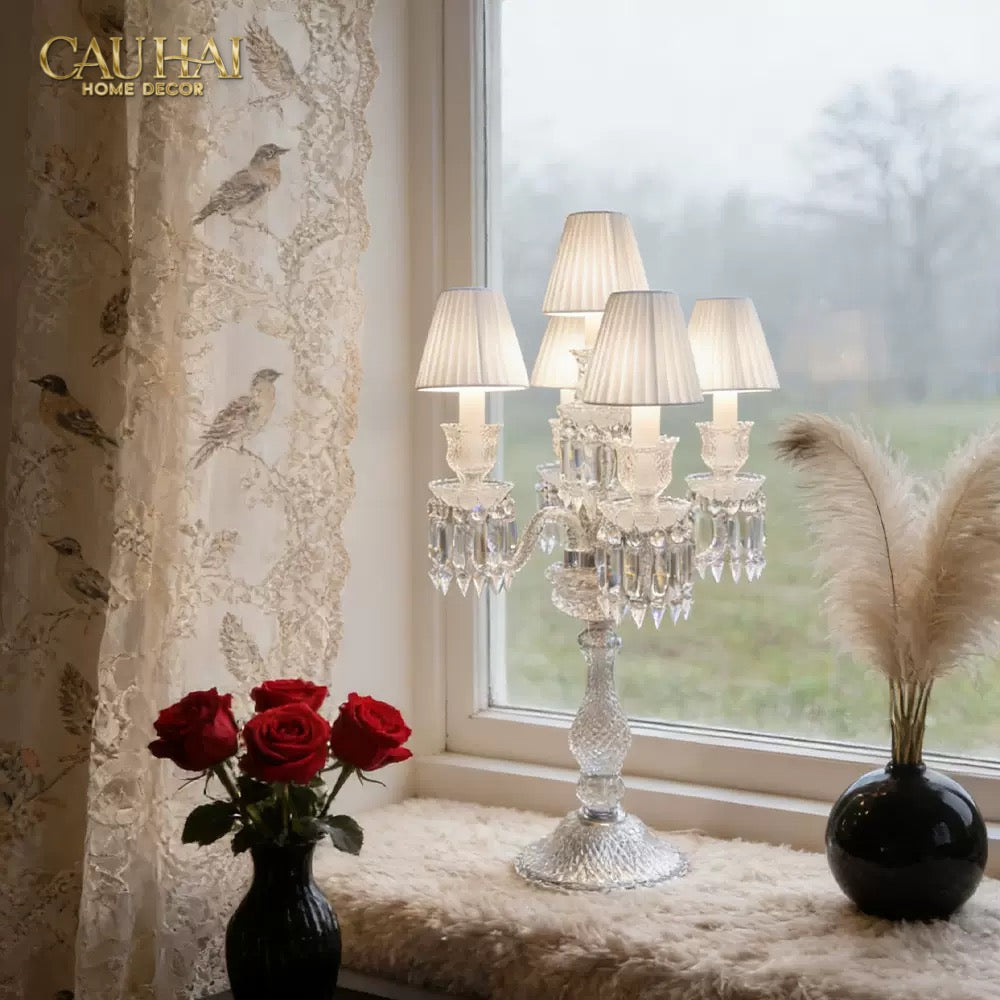 Maison Cristalleries Couture - Đèn Pha Lê 5 Đỉnh Candelabre Couronne Zénith En Classique Lamp H72-CẬU HAI HOME DECOR