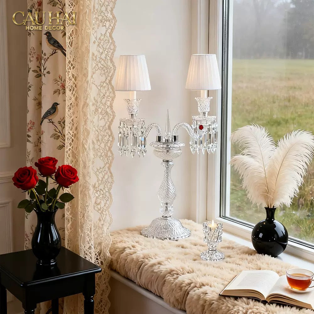 Maison Cristalleries Couture - Đèn Pha Lê 5 Đỉnh Candelabre Couronne Zénith En Classique Lamp H72-CẬU HAI HOME DECOR