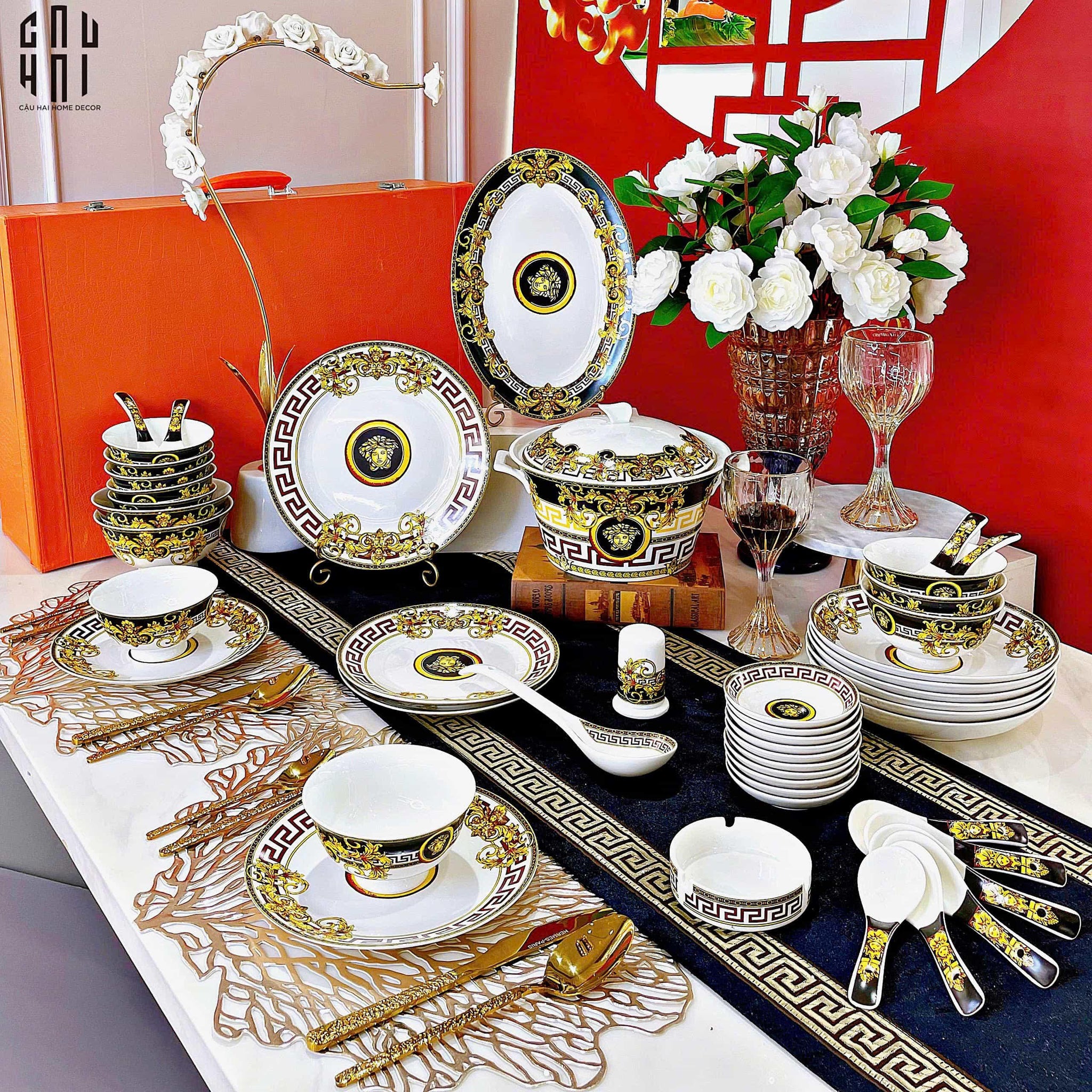 HOME COUTURE - SET CHÉN DĨA BLACK BAROQUE FRAME MEDUSA SIGNATURE 48PCS - CẬU HAI HOME DECOR