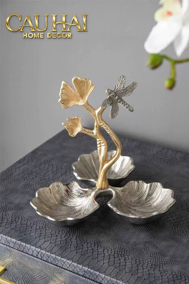 Maison Elysian Couture - Đĩa Trái Cây Đồng Mạ Bạc Triptyque · Indira Atelier Ginkgo Platinum Decorative Trays 22x22-CẬU HAI HOME DECOR