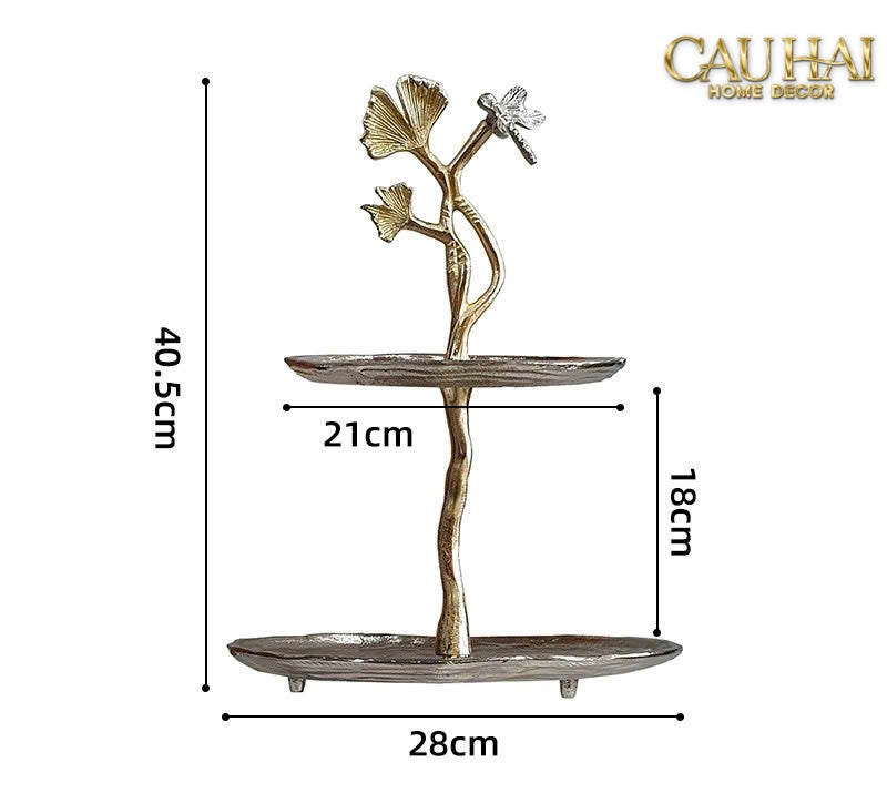 Maison Elysian Couture - Đĩa Trái Cây Đồng Mạ Bạc Triptyque · Indira Atelier Ginkgo Platinum Decorative Trays 22x22-CẬU HAI HOME DECOR