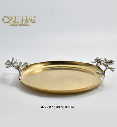 Maison Elysian Couture - Khay Tròn Đồng Platinum Cataleya Indira Brasson Decorative Trays 27x30x8-CẬU HAI HOME DECOR
