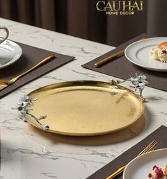 Maison Elysian Couture - Khay Tròn Đồng Platinum Cataleya Indira Brasson Decorative Trays 27x30x8-CẬU HAI HOME DECOR