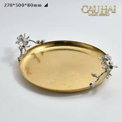 Maison Elysian Couture - Khay Tròn Đồng Platinum Cataleya Indira Brasson Decorative Trays 27x30x8-CẬU HAI HOME DECOR