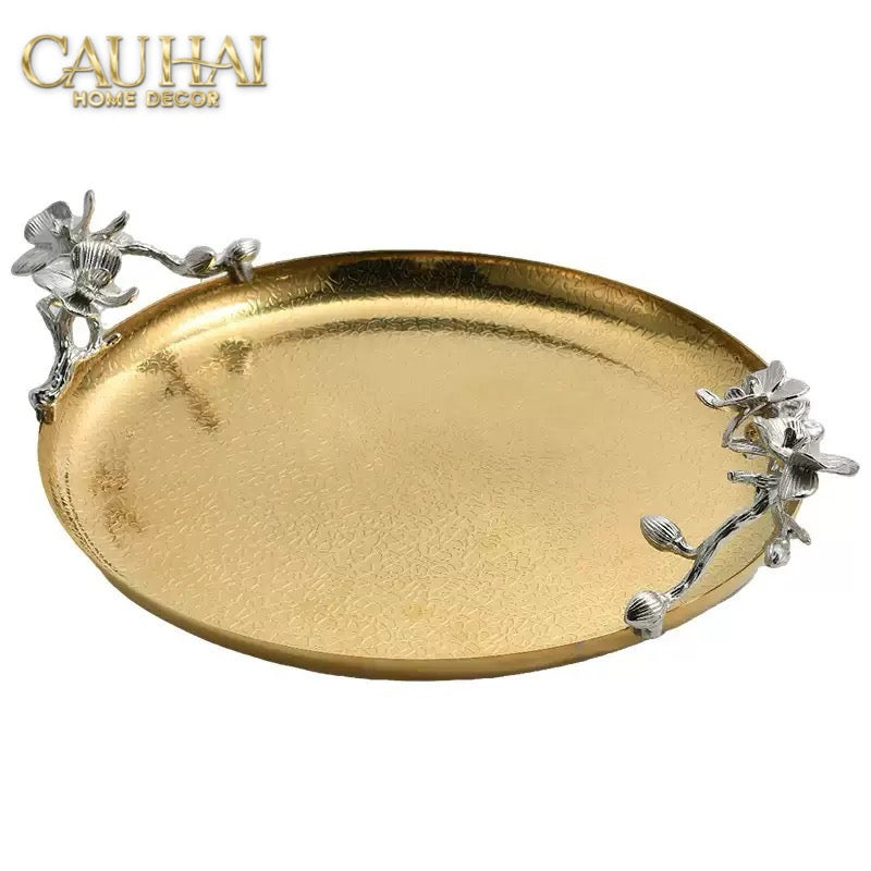 Maison Elysian Couture - Khay Tròn Đồng Platinum Cataleya Indira Brasson Decorative Trays 27x30x8-CẬU HAI HOME DECOR