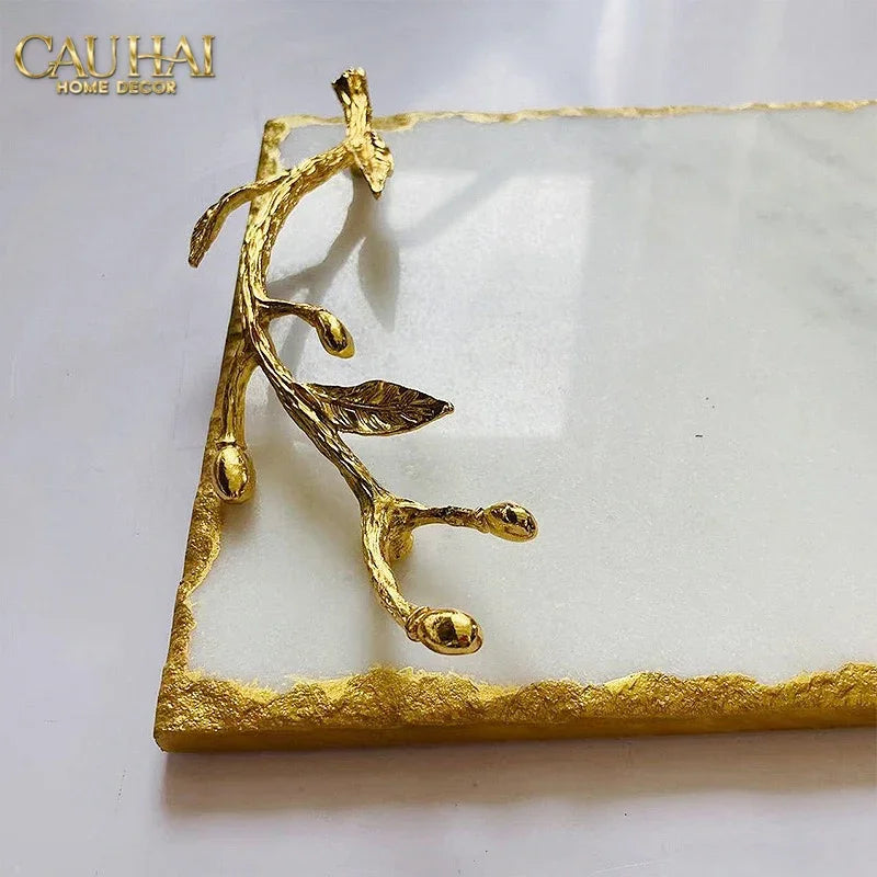 Metropolitan Elite - Khay Đá Chữ Nhật Manhattan Urban Gold Luxe Marble Trays 20x30-CẬU HAI HOME DECOR