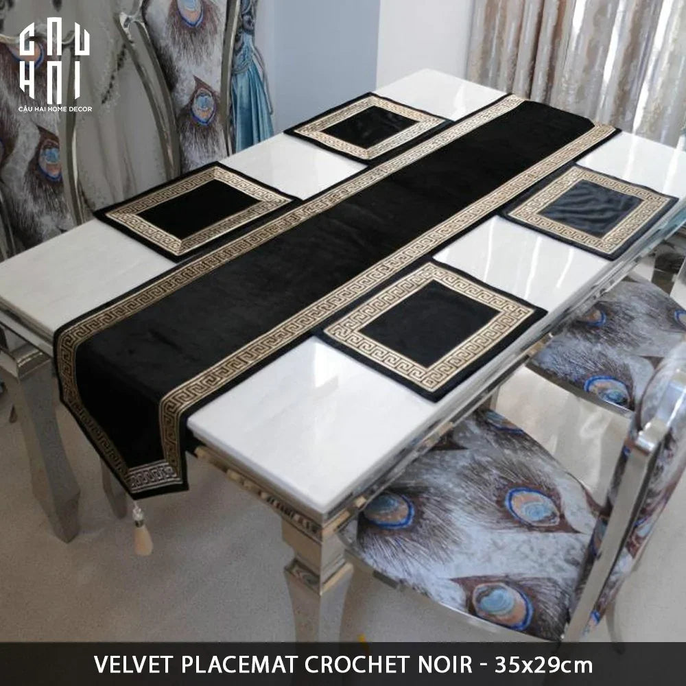 MIẾNG LÓT BÀN ĂN CROCHET - VELVET PLACEMAT CROCHET NOIR - CẬU HAI HOME DECOR