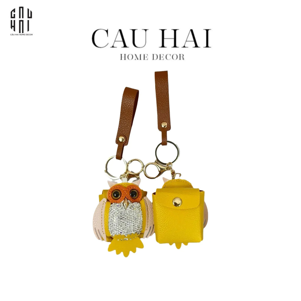 Móc Khoá - Charm Túi Xách Owl Bling Bling Yellow-MÓC KHÓA & CHARM TÚI-Đối tác tại Trung Quốc theo từng đơn đặt hàng-CẬU HAI HOME DECOR