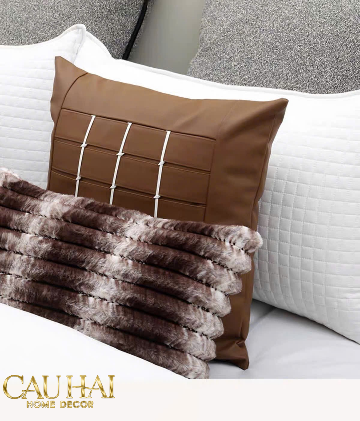 Vỏ Gối Da Quadrillage Cognac Ivory 45x45 – Điểm Nhấn Tinh Tế-VỎ GỐI SOFA-CẬU HAI HOME DECOR-CẬU HAI HOME DECOR