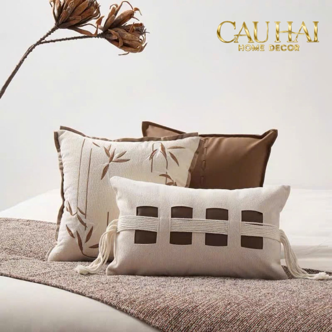 Gối Linen Sangle Tressée Chocolate Ivovy 30x50-Gối Trang Trí-CẬU HAI HOME DECOR-CẬU HAI HOME DECOR