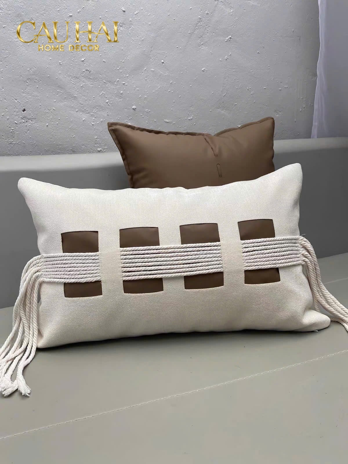 Gối Linen Sangle Tressée Chocolate Ivovy 30x50-Gối Trang Trí-CẬU HAI HOME DECOR-CẬU HAI HOME DECOR