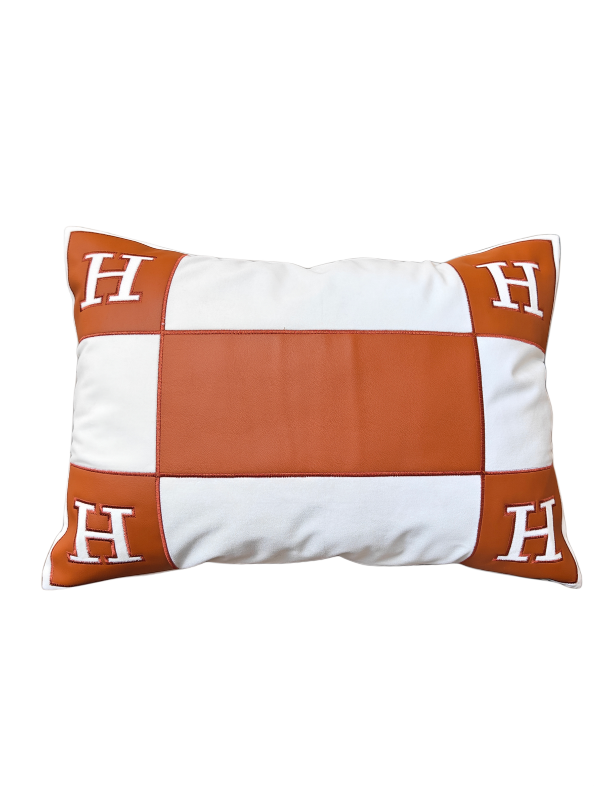 Gối Nhung Phối Da Color Block Cognac 30x50-Gối-CẬU HAI HOME DECOR-CẬU HAI HOME DECOR