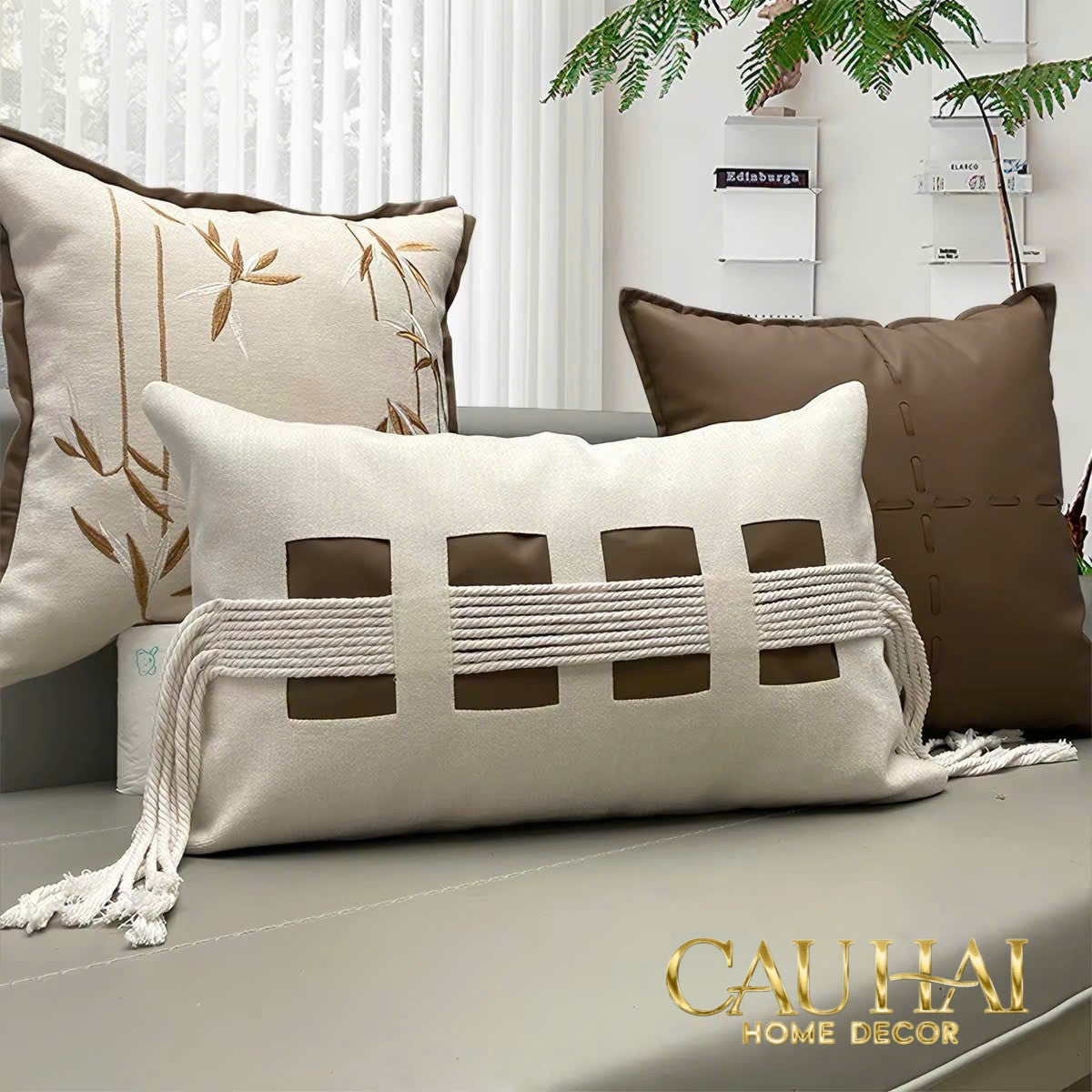 Gối Linen Sangle Tressée Chocolate Ivovy 30x50-Gối Trang Trí-CẬU HAI HOME DECOR-CẬU HAI HOME DECOR