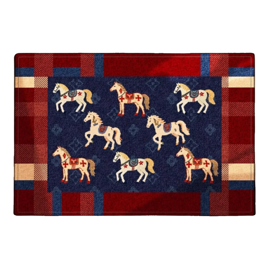 Thảm Cửa Sợi Dệt 60x90 Ngựa Hoàng Gia - Petite Équestre Royale Bleu Fleur de Monogram-THẢM CỬA-CẬU HAI HOME DECOR-CẬU HAI HOME DECOR