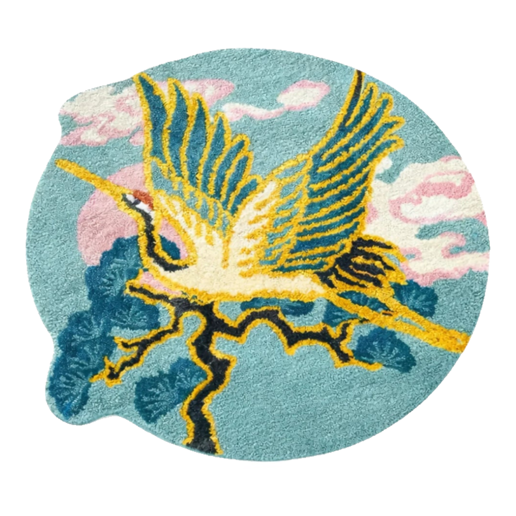 Maison Couture - Thảm Tròn Sợi Dệt D120 -Celestial Crane Nuage d’Azur Art Rugs-THẢM TRÒN - THẢM BED-Đối tác tại Trung Quốc theo từng đơn đặt hàng-CẬU HAI HOME DECOR